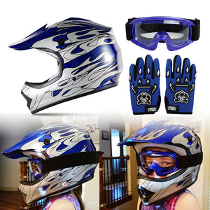 TCMT Blue Flame Youth Kids DOT Motocross Off-Road Helmet