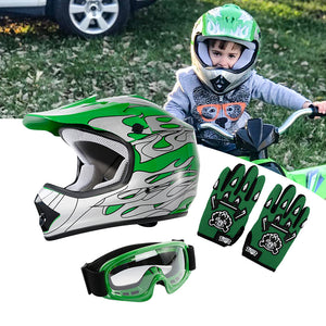 TCMT Green Flame Youth Kids DOT Motocross Off-Road Helmet