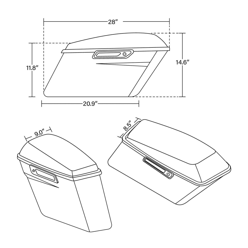 TCMT Vivid Black Hard Saddlebags Fit For Harley Touring '14-'24