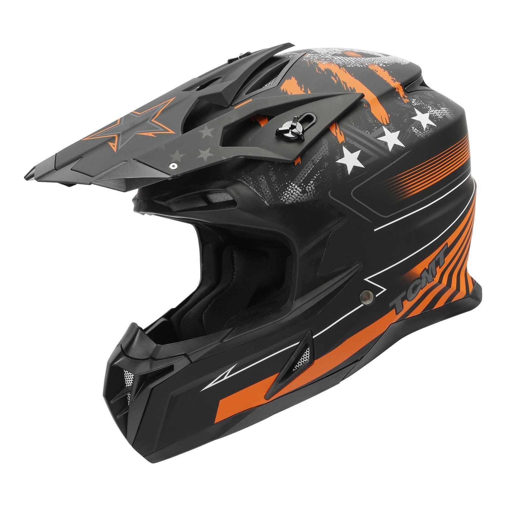 TCMT Adult Black & Orange Full Face DOT Motocross Off-Road Helmet, L