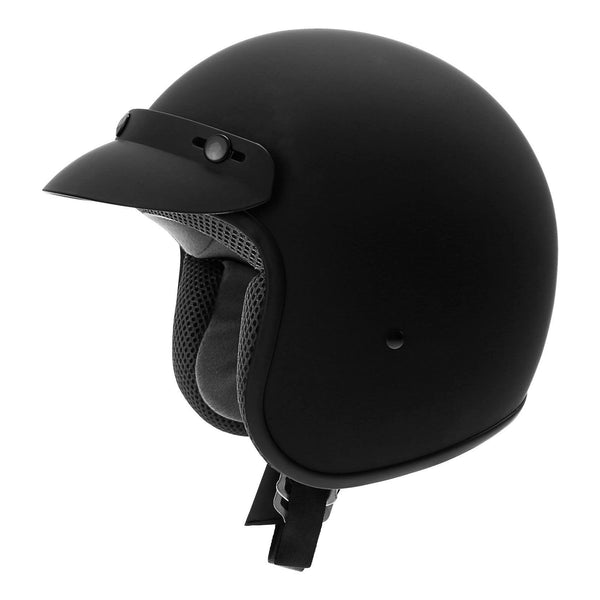 TCMT Adult Matte Black 3/4 Open Face DOT Motorcycle Vintage Retro Helmet