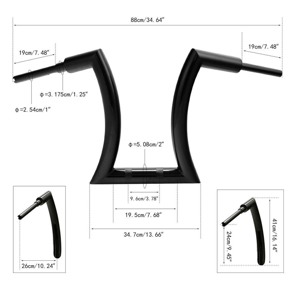 TCMT 14" 16" 18" 20" Rise 2" Hanger Handlebar Black Fit For Harley Touring Softail - TCMTMOTOR