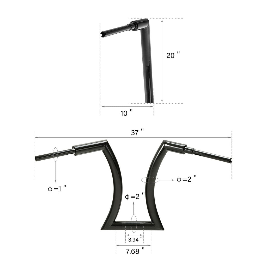 TCMT 14" 16" 18" 20" Rise 2" Hanger Handlebar Black Fit For Harley Touring Softail - TCMTMOTOR