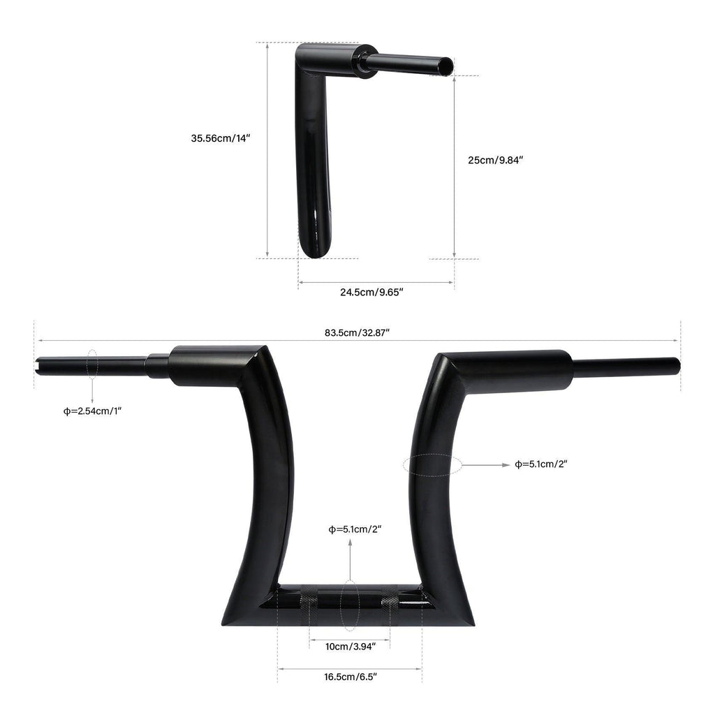 TCMT 14" 16" 18" 20" Rise 2" Hanger Handlebar Black Fit For Harley Touring Softail - TCMTMOTOR