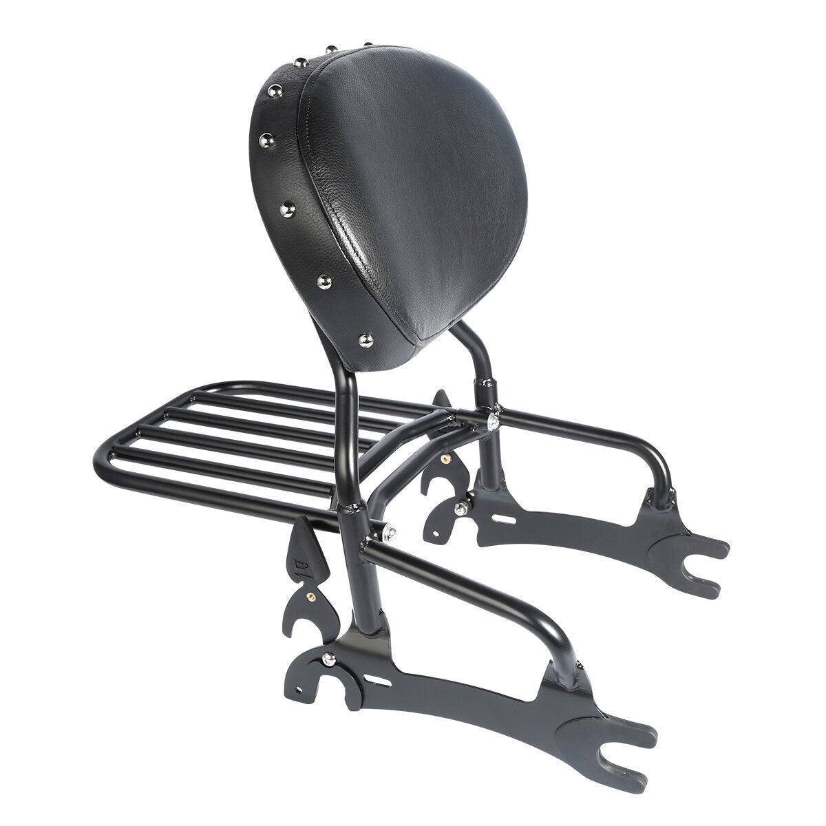 thumbnail image 2 of Chrome Sissy Bar Backrest With Luggage Rack For 2002-Up Yamaha Road Star Warrior XV1700 – Black Leather, Triple Dipped Chrome 2 of 5
