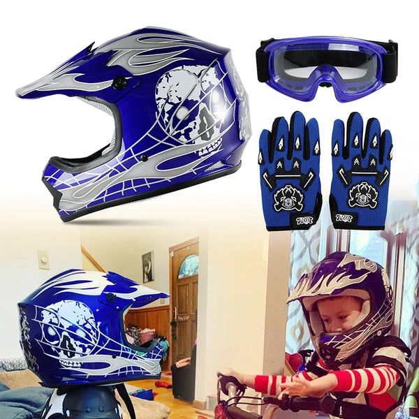 TCMT Blue Skull Youth Kids DOT Motocross Off-Road Helmet TCMT Blue Skull Youth Kids DOT Motocross Off-Road Helmet