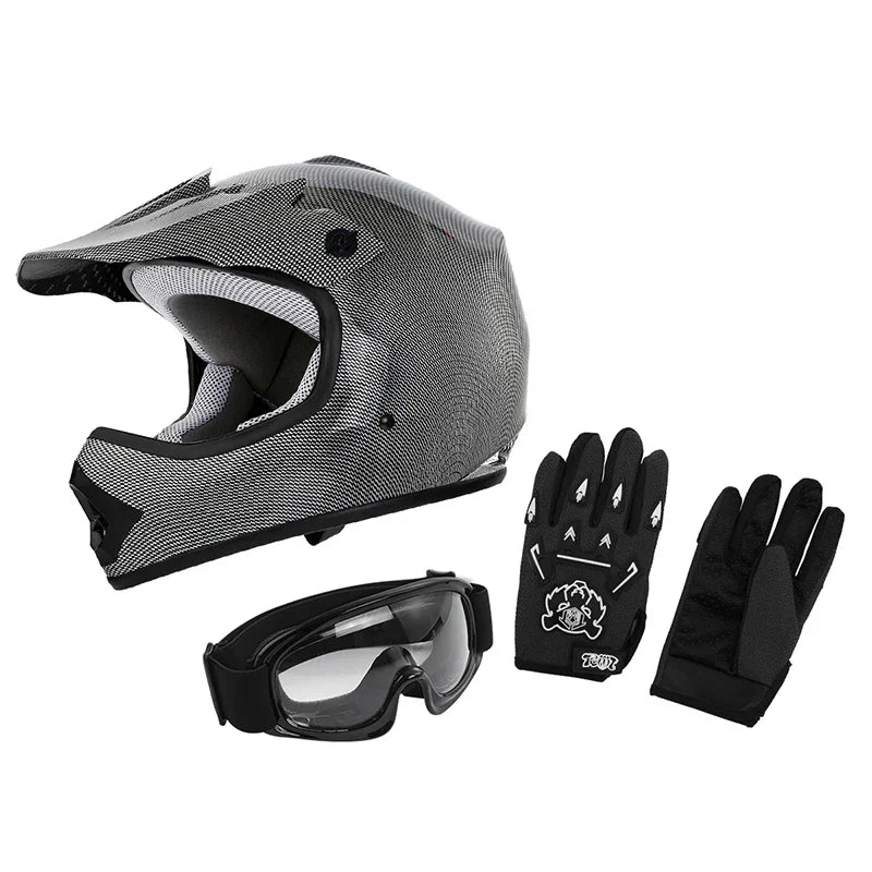 TCMT Carbon Fiber Youth Kids DOT Motocross Off-Road Helmet, L