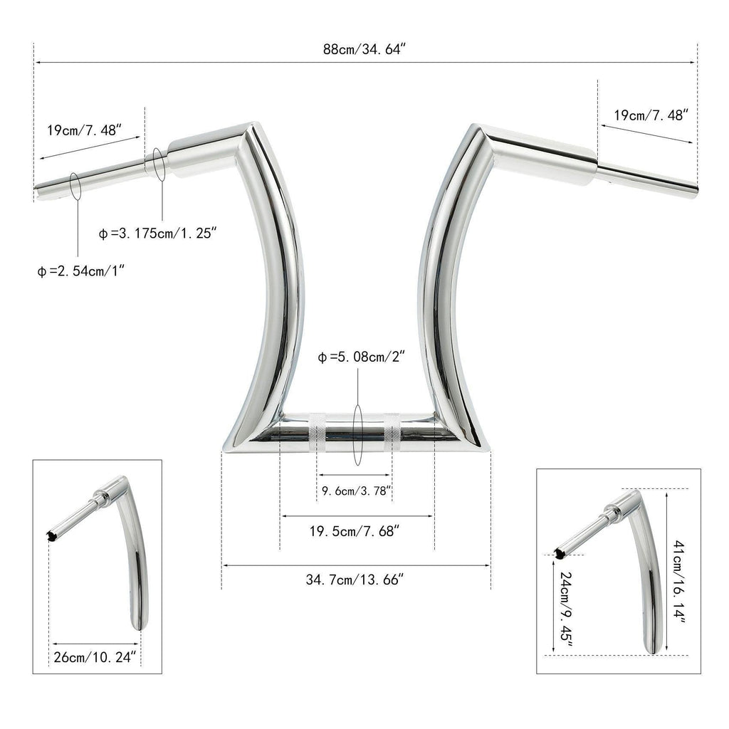 TCMT 14" 16" 18" 20" Rise 2" Hanger Handlebar Chrome Fit For Harley Touring Softail - TCMTMOTOR