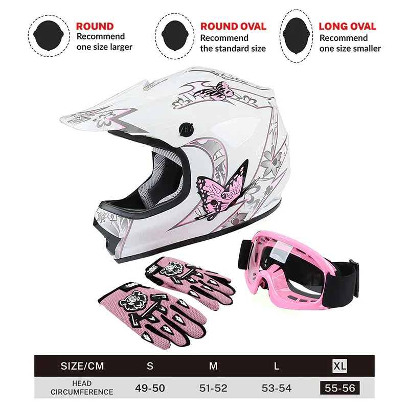 TCMT Pink Butterfly Youth Kids DOT Motocross Off-Road Helmet, XL