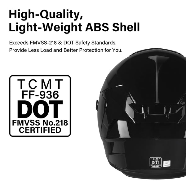 TCMT Vivid Black DOT Full Face Motorcycle Helmet w/Dual Visor Extra Tinted Shield Bluetooth Ready