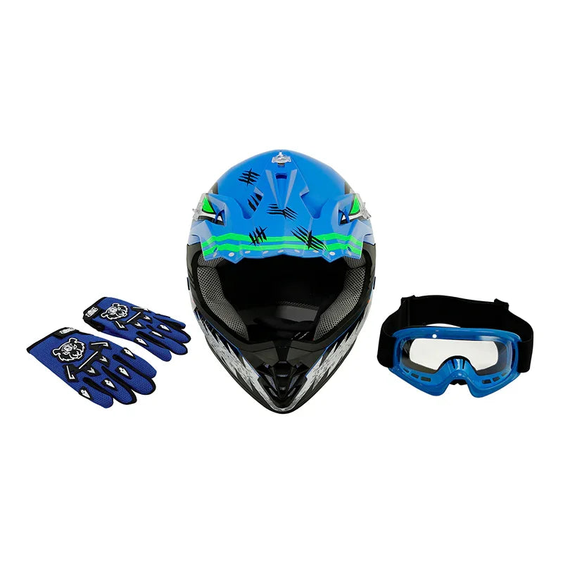 TCMT Blue Shark 2.0 Youth Kids DOT Motocross Off-Road Helmet, M
