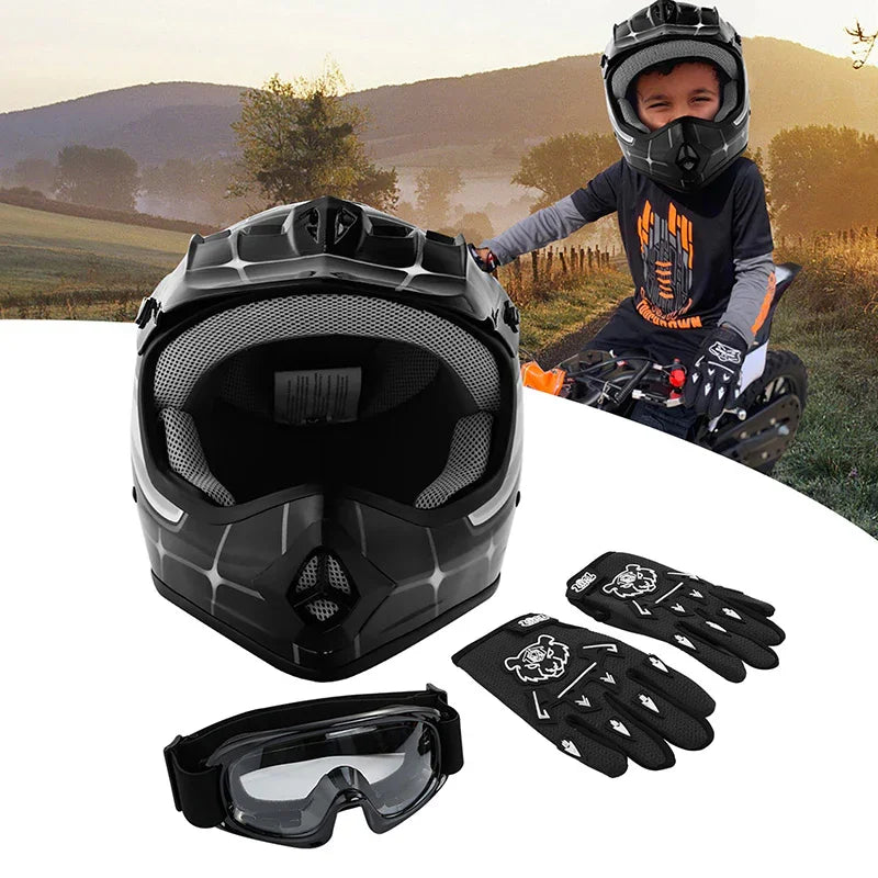 child dot motorcycle helmet TCMT Black Spider Youth Kids DOT Motocross Off-Road Helmet