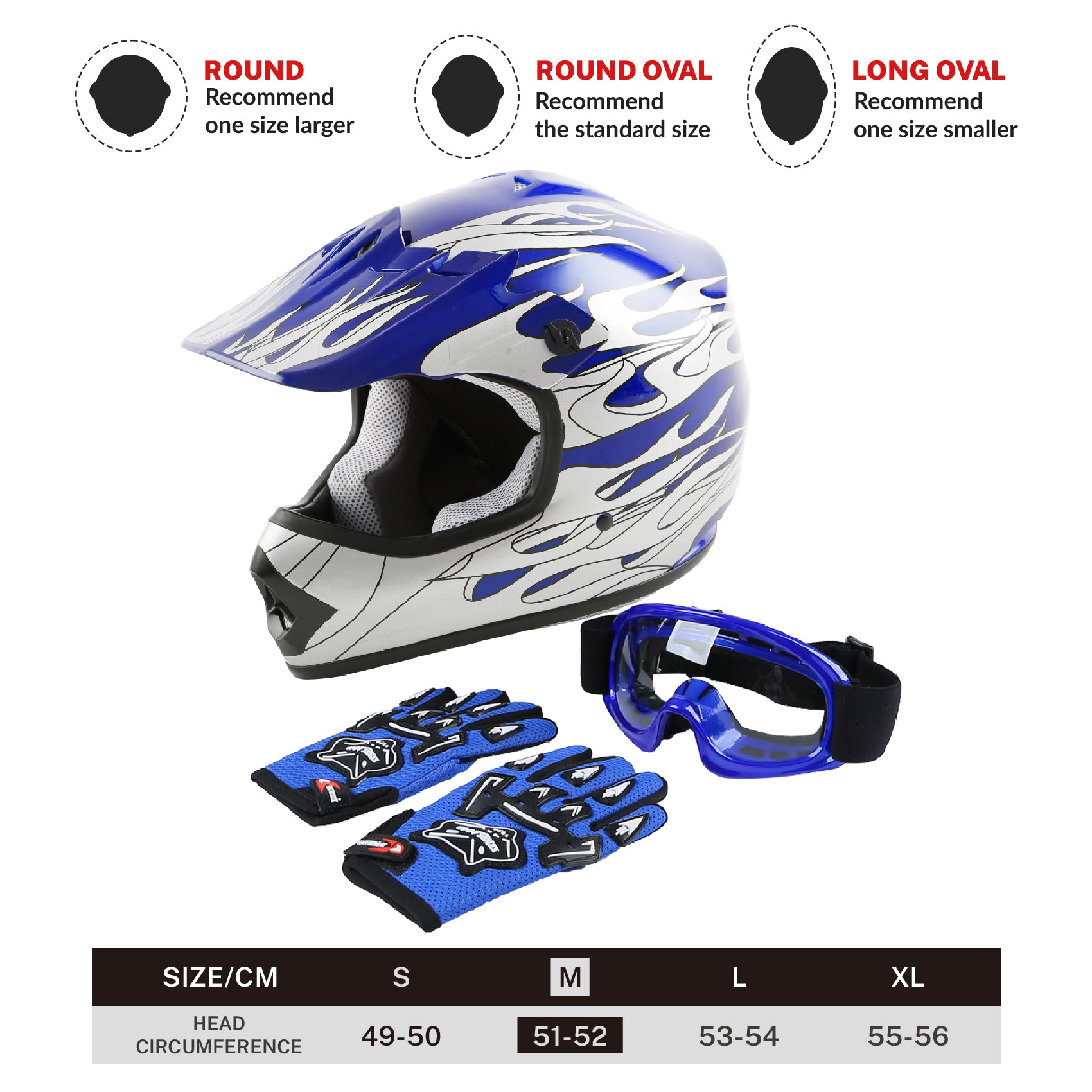 TCMT Blue Flame Youth Kids DOT Motocross Off Road Helmet