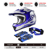 TCMT Blue Skull Youth Kids DOT Motocross Off-Road Helmet