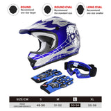 TCMT Blue Skull Youth Kids DOT Motocross Off-Road Helmet