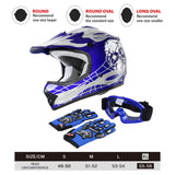 TCMT Blue Skull Youth Kids DOT Motocross Off-Road Helmet