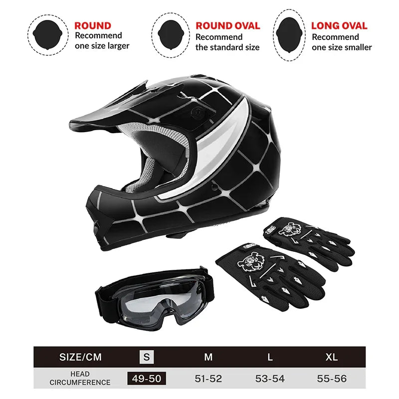 TCMT Black Spider Youth Kids DOT Motocross Off-Road Helmet, L