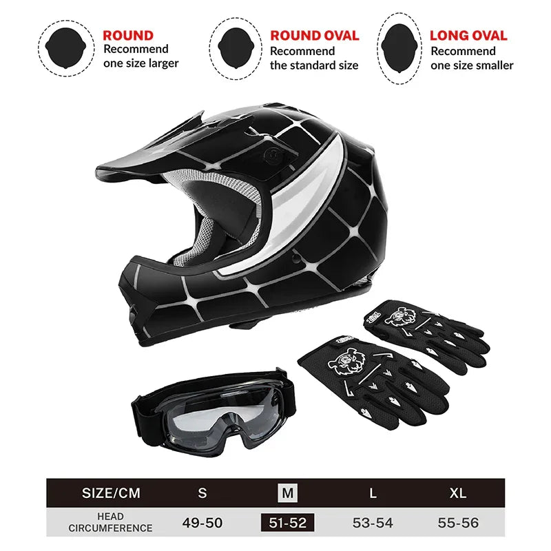 TCMT Black Spider Youth Kids DOT Motocross Off-Road Helmet