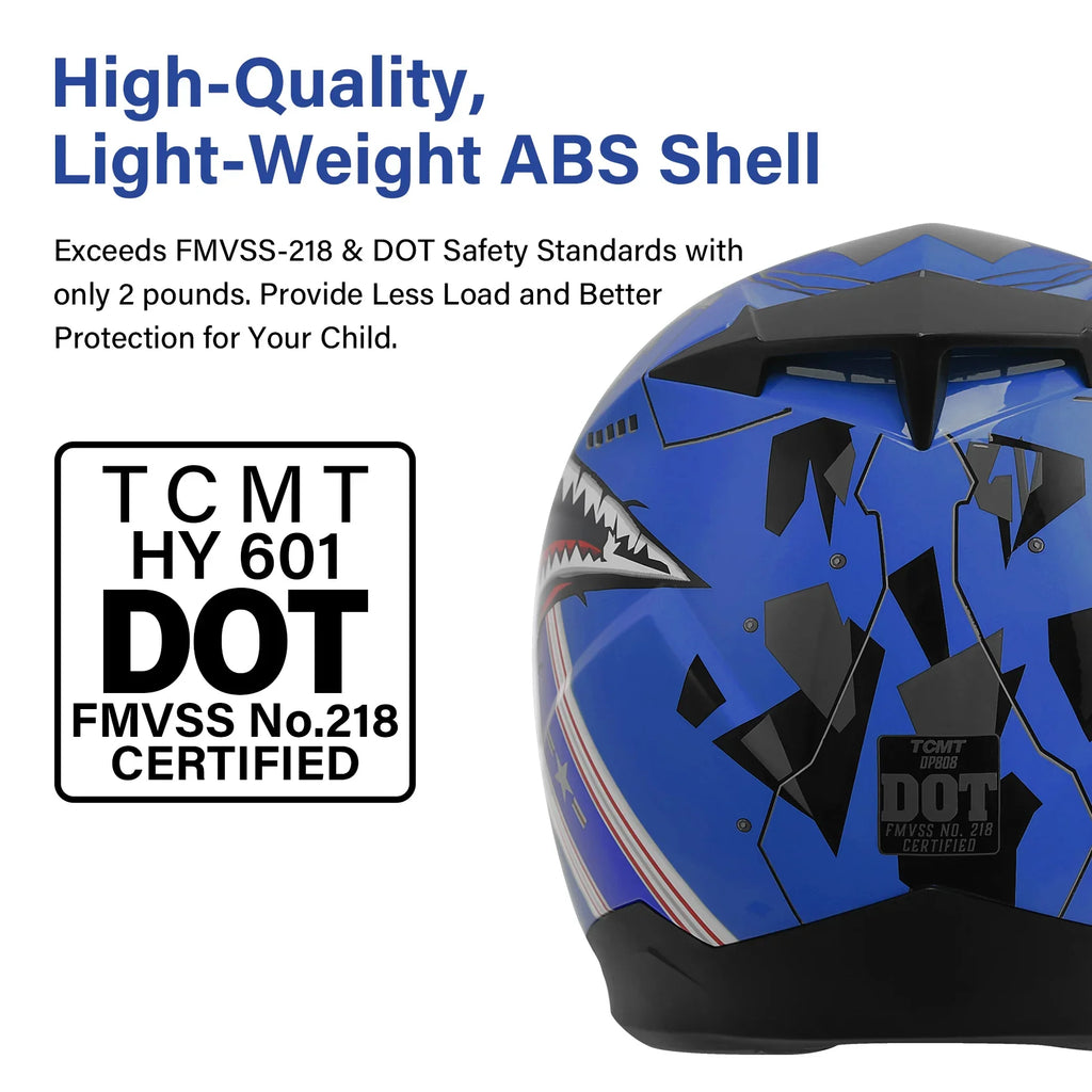 TCMT Blue Shark Youth Kids DOT Full Face Motorcycle Helmet, S