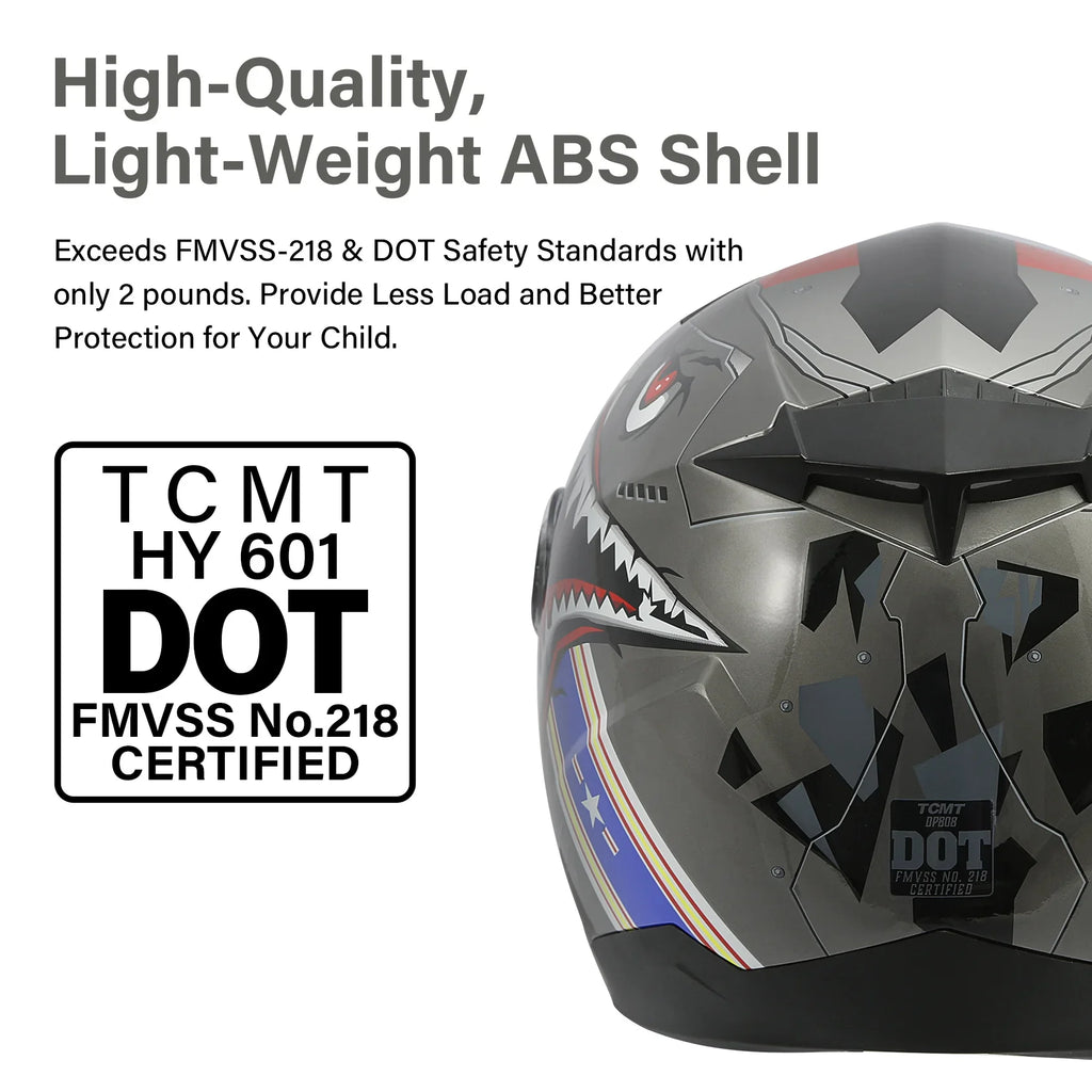 TCMT Gray Shark Youth Kids DOT Full Face Motorcycle Helmet TCMT Gray Shark Youth Kids DOT Full Face Motorcycle Helmet