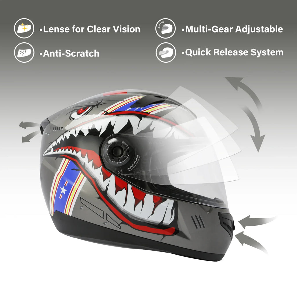 TCMT Gray Shark Youth Kids DOT Full Face Motorcycle Helmet