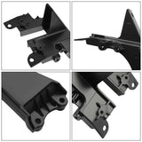 Close-up black motorcycle fairing bracket replacement, detailed plastic mounting points shown.