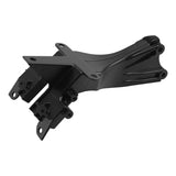 Black motorcycle fairing stay bracket for front headlight mount, isolated on white background