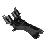 Black plastic automotive mounting bracket on white background
