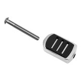 Chrome foot peg with black rubber grip and mounting screw on white background