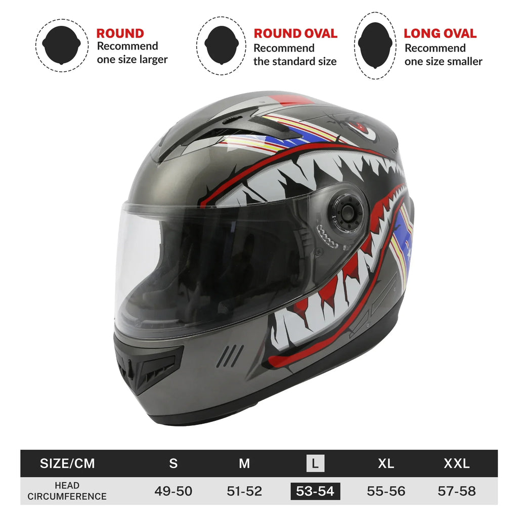 full face motorcycle helmets for round heads TCMT Gray Shark Youth Kids DOT Full Face Motorcycle Helmet