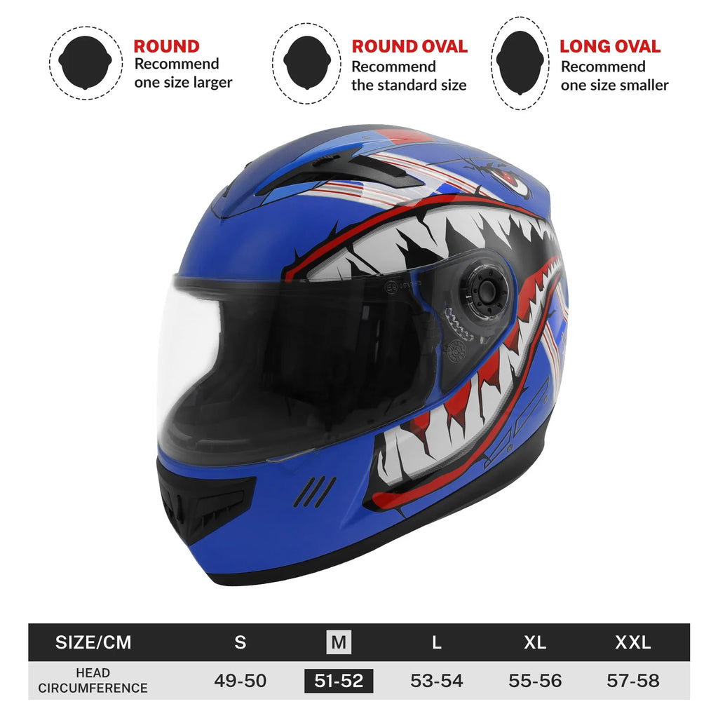 TCMT Blue Shark Youth Kids DOT Full Face Motorcycle Helmet, XL