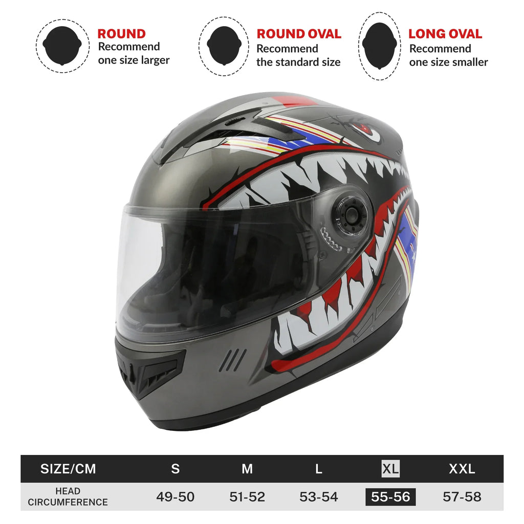 bike helmet for long oval head TCMT Gray Shark Youth Kids DOT Full Face Motorcycle Helmet