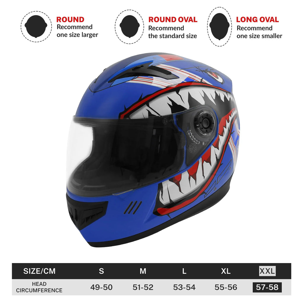 TCMT Blue Shark Youth Kids DOT Full Face Motorcycle Helmet, XL