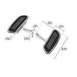Motorcycle foot pegs with black rubber pad and chrome finish, shown with measurements.