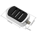 Chrome motorcycle foot peg with black rubber grip and visible size measurements