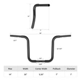 TCMT 14" 18'' Rise 1-1/4" Curve Ape Handlebar Black Fit For Harley Sportster Softail FLST FXST - TCMT