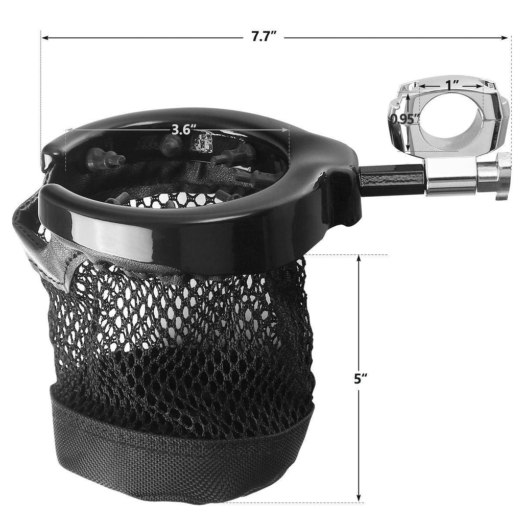 thumbnail image 2 of Motorcycle Handlebar Cup Holder W/ Mesh Basket – Fits Harley Davidson, Aluminum, Weatherproof 2 of 3
