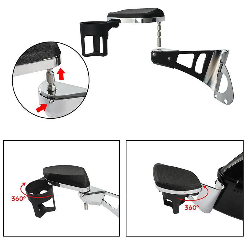 Circle Arm Rests TCMT Adjustable Rear Passenger Arm Rests & Drink Holders Fit For Harley ...