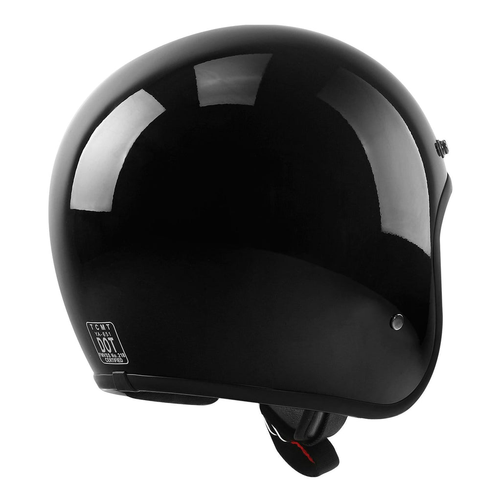 TCMT Adult 3/4 Open Face DOT Motorcycle Vintage Retro Helmet Black - TCMTMOTOR