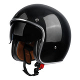 TCMT Adult 3/4 Open Face DOT Motorcycle Vintage Retro Black Helmet with Visor - TCMT