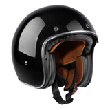 TCMT Adult 3/4 Open Face DOT Motorcycle Vintage Retro Black Helmet with Visor - TCMT