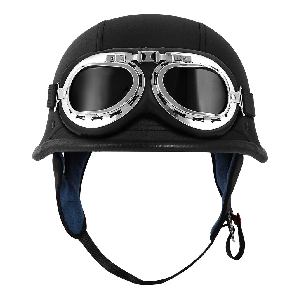 TCMT Adult Half Face DOT Motorcycle German Helmet Pilot Goggles Black - TCMT