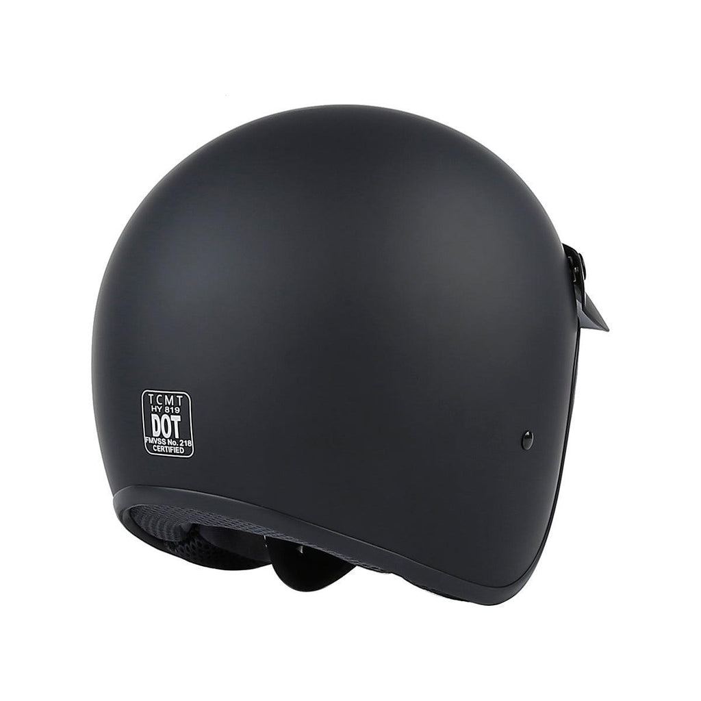 flat black 3 4 motorcycle helmet TCMT Adult Matte Black 3/4 Open Face DOT Motorcycle Vintage Retro Helmet, M