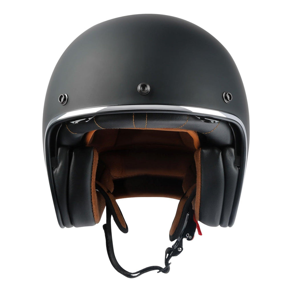 TCMT Adult 3/4 Open Face DOT Motorcycle Vintage Retro Matte Black Helmet with Visor - TCMT