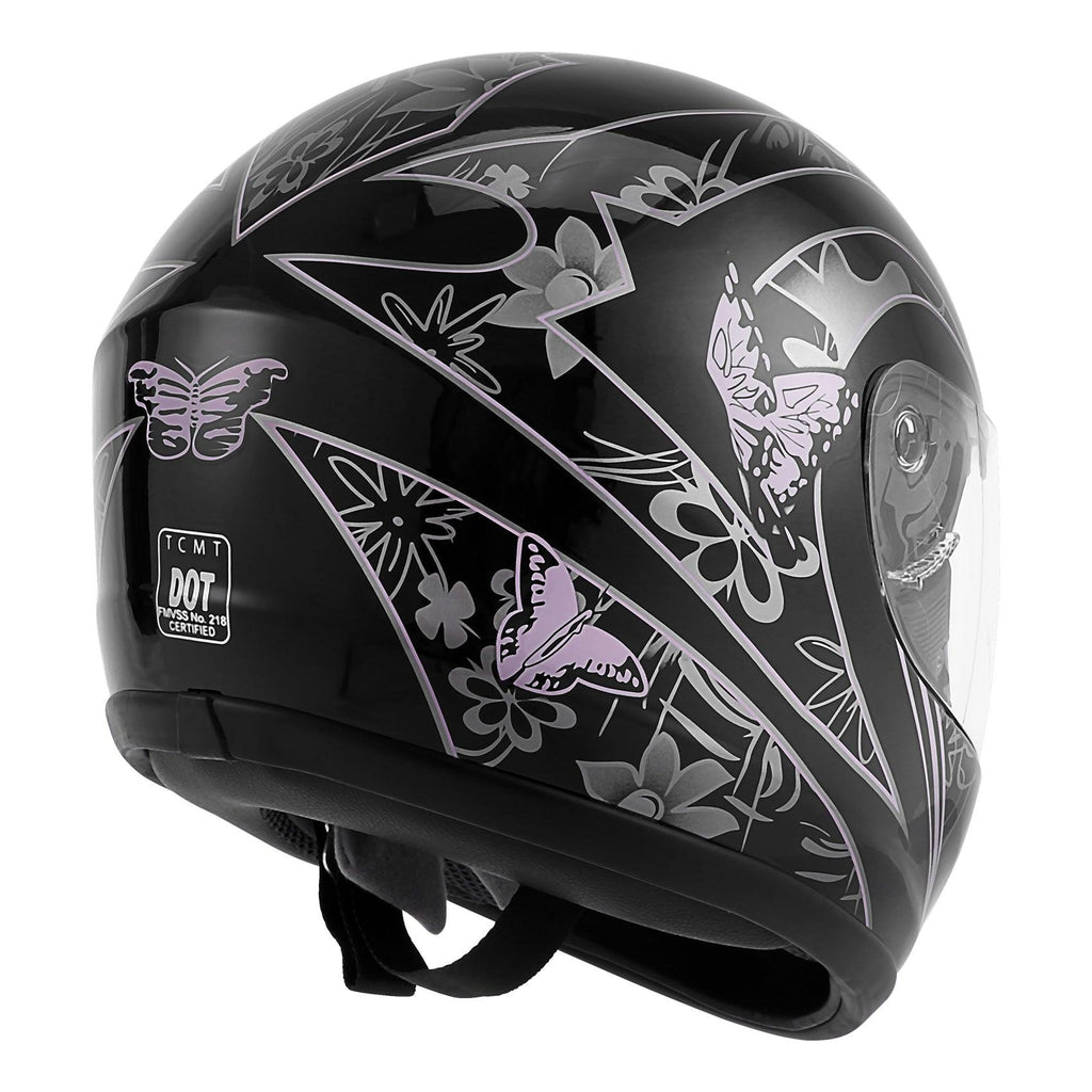 TCMT Adult Full Face DOT Motorcycle Helmet Black Pink Butterfly - TCMTMOTOR