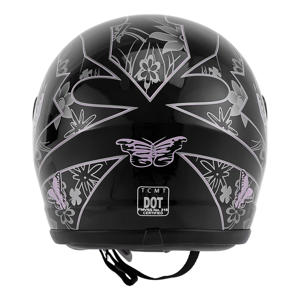 butterfly motorcycle helmet 3 4 purple TCMT Adult Purple Butterfly Full Face DOT Motorcycle Helmet