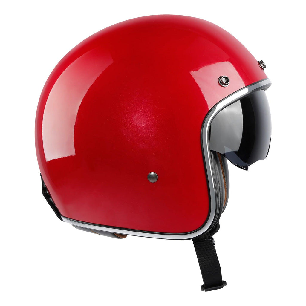 TCMT Adult 3/4 Open Face DOT Motorcycle Vintage Retro Red Helmet with Visor - TCMT