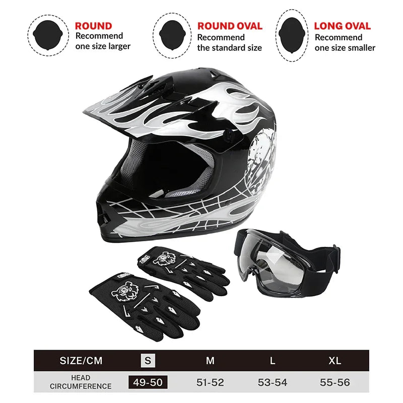 boy dirt bike helmets TCMT Black Skull Youth Kids DOT Motocross Off-Road Helmet, S