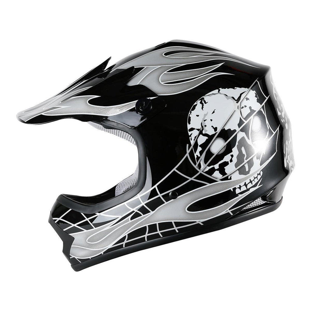 bike helmet with skull TCMT Black Skull Youth Kids DOT Motocross Off-Road Helmet, S