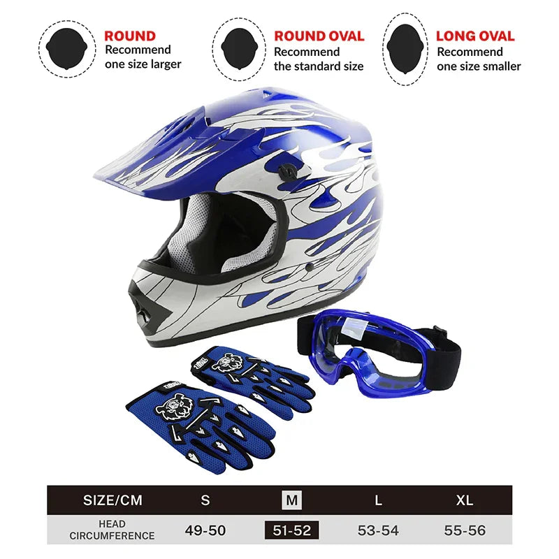 TCMT Blue Flame Youth Kids DOT Motocross Off-Road Helmet, M